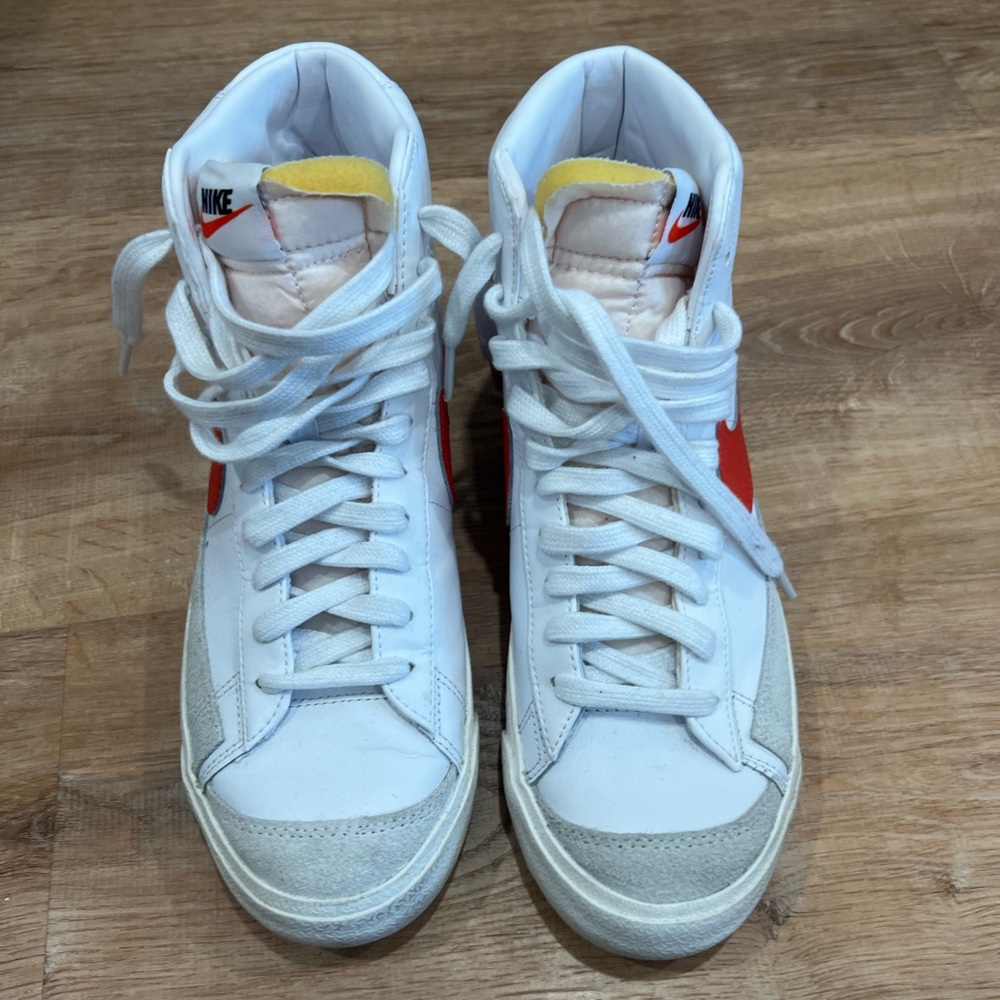 Nike White and Red High-Top Sneakers
